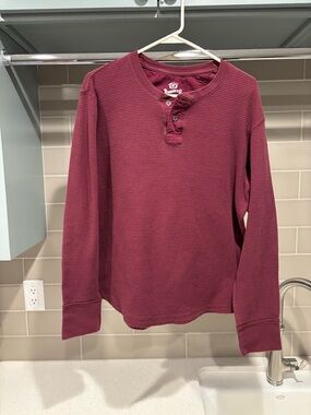 Y2K Roebuck & Co Red Thermal Henley Long Sleeve Size XL Maroon